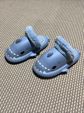 Kids Shark Clog Slippers in Light Blue - Plush Lined